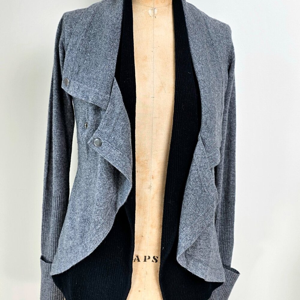 Jamison Cashmere Wool Blend Asymmetrical Moto Cardigan Grey XS - Picture 5 of 14